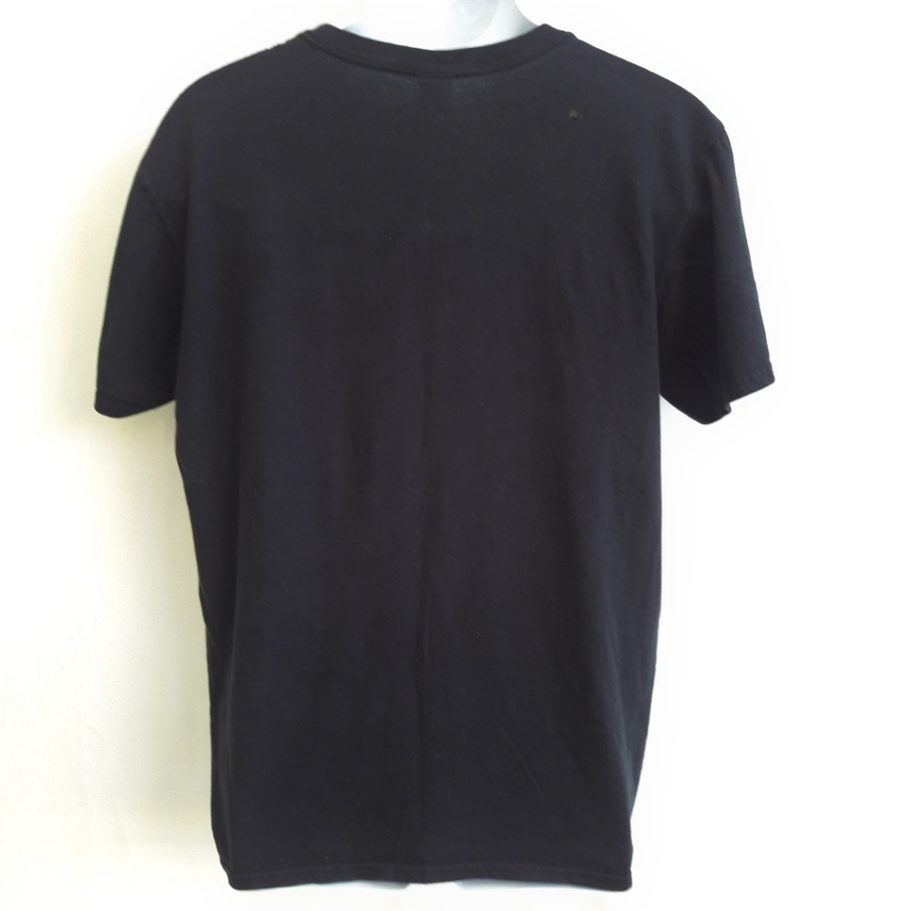 Graphic Black Tee T Shirt Bored Smiley Face Destroyed Meditation L - Picture 3 of 5
